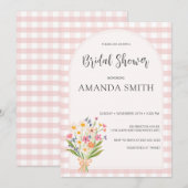 Invitation Fête des mariées florale rose En vichy simple (Devant / Derrière)