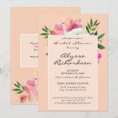 Invitation Fête des mariées florale rose et blanc - rose 2B (Devant / Derrière)