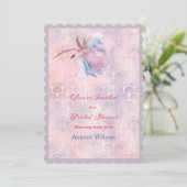 Invitation Fête des mariées florale rose et bleu (Debout devant)