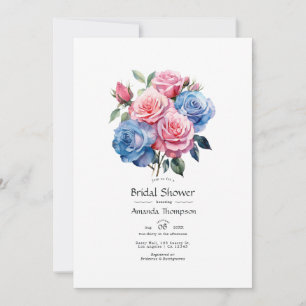 Invitation Fête des mariées florale rose et bleu