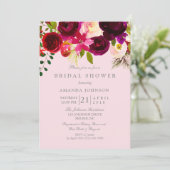 Invitation Fête des mariées florale rose et bordeaux (Debout devant)