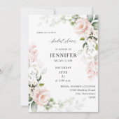 Invitation Fête des mariées florale rose et eucalyptus (Devant)