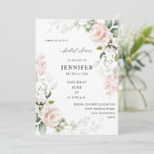 Invitation Fête des mariées florale rose et eucalyptus (Debout devant)