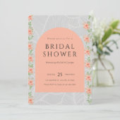 Invitation Fête des mariées florale rose et gris (Debout devant)