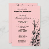 Invitation Fête des mariées florale rose et noire (Devant / Derrière)