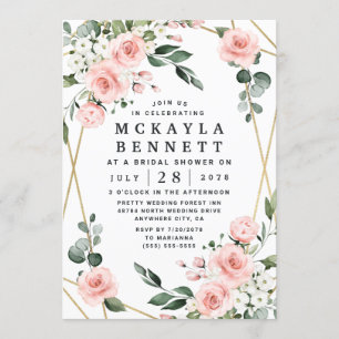 Invitation Fête des mariées florale rose et or