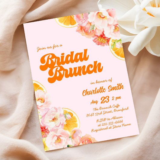 Invitation Fête des mariées florale rose et orange