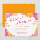 Invitation Fête des mariées florale rose et orange vibre (Devant / Derrière)