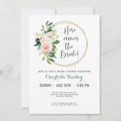 Invitation Fête des mariées florale rose et Turquoise (Devant)