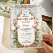 Invitation Fête des mariées florale rose et verte