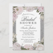 Invitation Fête des mariées florale rose étincelante (Devant)