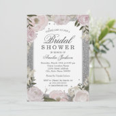 Invitation Fête des mariées florale rose étincelante (Debout devant)