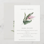 Invitation Fête des mariées florale rose feuillus tropicale m (Devant / Derrière)