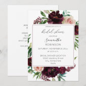 Invitation Fête des mariées florale rose foncé et rose pâle (Devant / Derrière)