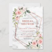 Invitation Fête des mariées florale rose géométrique en marbr (Devant)