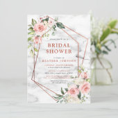 Invitation Fête des mariées florale rose géométrique en marbr (Debout devant)