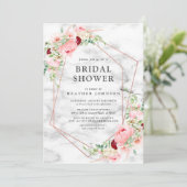 Invitation Fête des mariées florale rose géométrique rose or (Debout devant)