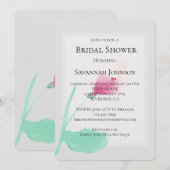 Invitation Fête des mariées florale rose gris romantique (Devant / Derrière)