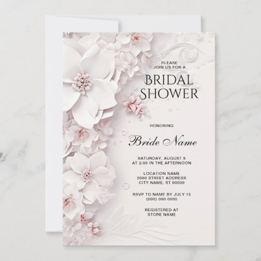 Invitation Fête des mariées florale rose ivoire (Devant)