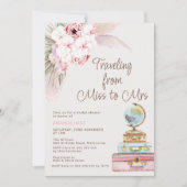 Invitation Fête des mariées florale rose moderne Mlle à Mme. (Devant)
