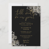 Invitation Fête des mariées Florale Rose Noire Et Or (Devant)