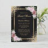 Invitation Fête des mariées florale rose noire et or (Debout devant)