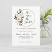 Invitation Fête des mariées florale rose pâle (Debout devant)