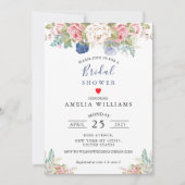 Invitation Fête des mariées florale rose pâle de la marine ru (Devant)