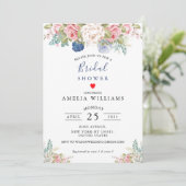 Invitation Fête des mariées florale rose pâle de la marine ru (Debout devant)