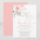 Invitation Fête des mariées florale rose pâle et poussiéreuse (Devant / Derrière)