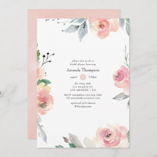 Invitation Fête des mariées florale rose pastel Blush
