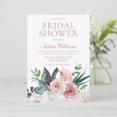 Invitation Fête des mariées florale Rose rose et poussiéreuse (Debout devant)