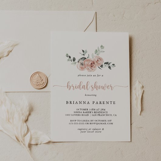 Invitation Fête des mariées florale rose rose foncé classique