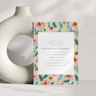 Invitation Fête des mariées florale rose rose pâle à la taill