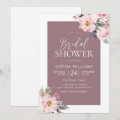 Invitation Fête des mariées florale rose rose pâle Rose (Devant / Derrière)