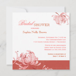 Invitation Fête des mariées florale rose rouge blanc