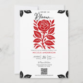 Invitation Fête des mariées florale Rose rouge et noir (Devant)