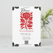 Invitation Fête des mariées florale Rose rouge et noir (Debout devant)