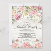 Invitation Fête des mariées florale rose rustique (Devant)