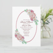 Invitation Fête des mariées florale rose rustique (Debout devant)