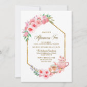 Invitation Fête des mariées Florale rose Thé de l'après-midi (Devant)