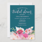 Invitation Fête des mariées florale rose turquoise (Devant)