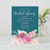 Invitation Fête des mariées florale rose turquoise (Debout devant)