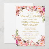 Invitation Fête des mariées florale rose vif Brunch Gold (Devant / Derrière)