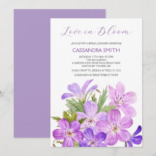 Invitation Fête des mariées florale rose violet de géranium