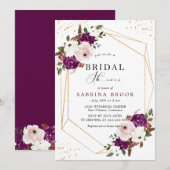 Invitation Fête des mariées florale rose violet géométrique (Devant / Derrière)