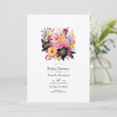 Invitation Fête des mariées florale rose, violet, noir et or (Debout devant)