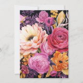 Invitation Fête des mariées florale rose, violet, noir et or (Dos)