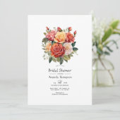 Invitation Fête des mariées florale rouge, orange et de sable (Debout devant)