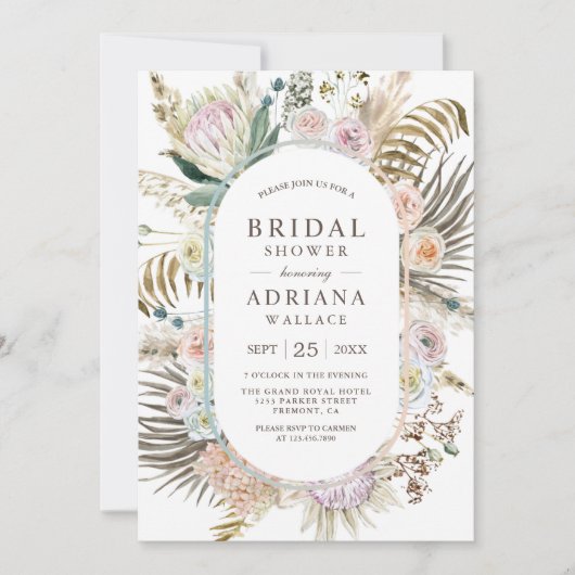 Invitation Fête des mariées florale Rustique Boho séché Palm  (Devant)